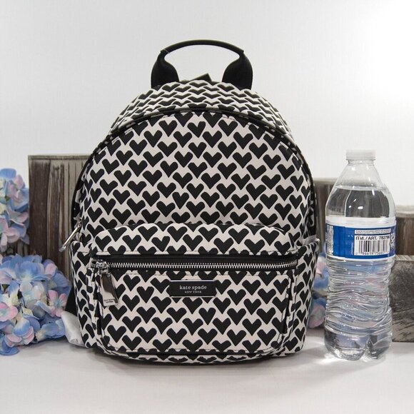 kate spade new york Handbags - Kate Spade Sam Icon Black White Heart Nylon Jacquard Small Backpack Bag NWT